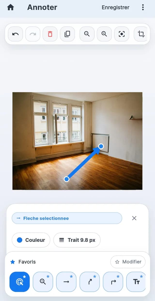 Annotation de la photo d'une pièce de logement dans l'application de rapport