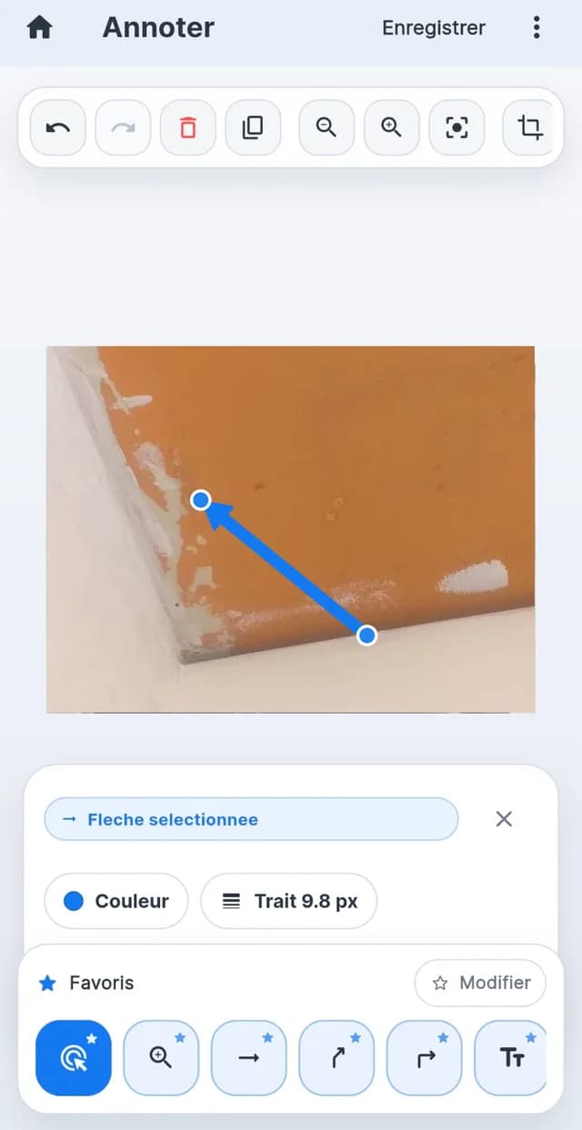 Annotation d'une photo de dégât des eaux dans l'application de rapport