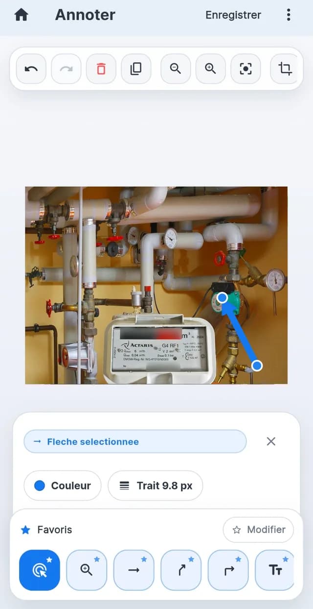 Annotation de la photo d'une chaufferie dans l'application de rapport