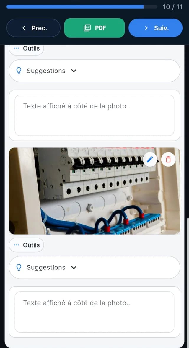 Photo d'un tableau électrique intégrée directement dans le rapport
