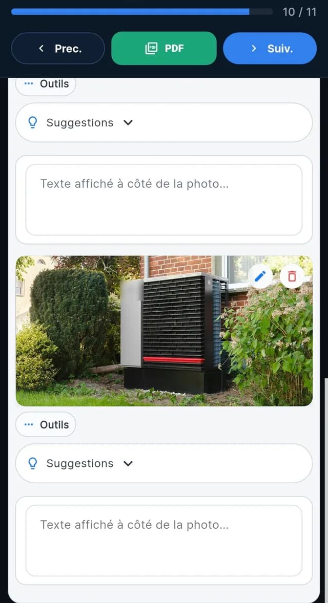 Photo d'une pompe à chaleur installée intégrée directement dans le rapport